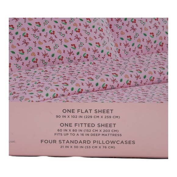 Juicy Couture Queen Sheet Set Christmas Candy Cane & Cherry Pattern Polyester - Picture 4 of 10